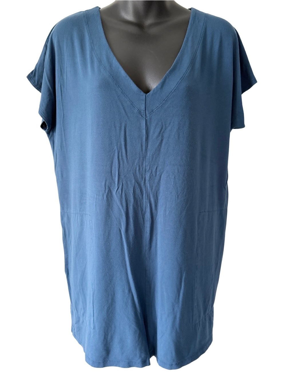 Fighting Eel Hawaii Romper V-Neck Relaxed Blue Womens Medium Short Sleeve Pocket